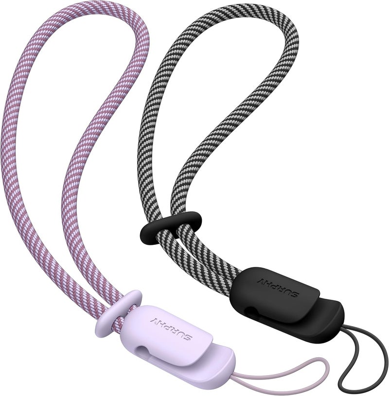 SURPHY 2 Pack Phone Lanyard for Cellphone Case, Phone Wrist Strap for Case, Cellphone Strap with 2-Color Braided, Charm Wrist Lanyard for Women, Cellphone Wrist Lanyard for Women, Black & Lilac - Image 1